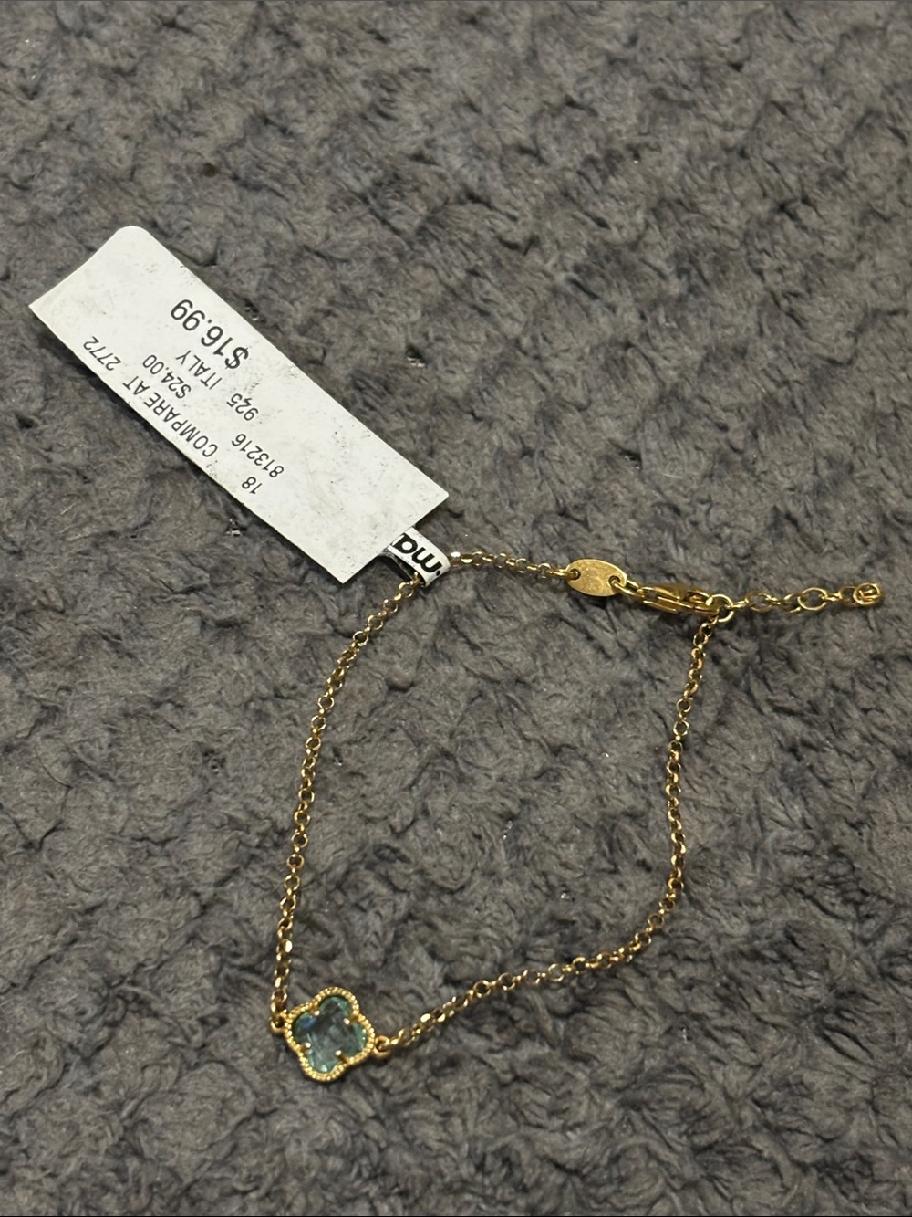 Gold Clover Bracelet with Blue Stone - kids Jewelry